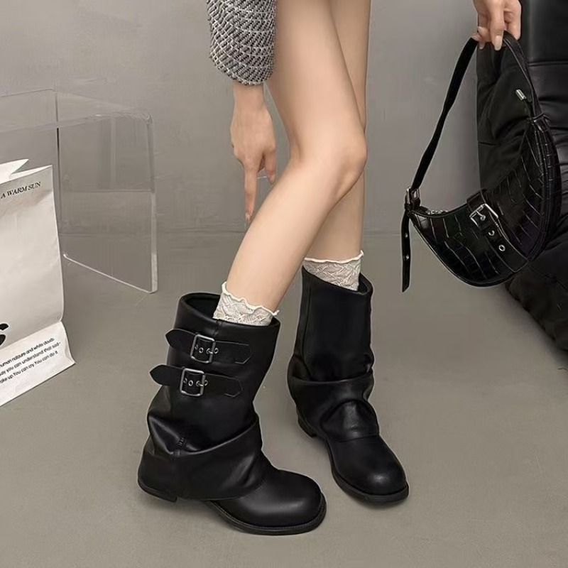 Boot Sock Slouchy - Damskie czarne botki do połowy łydki